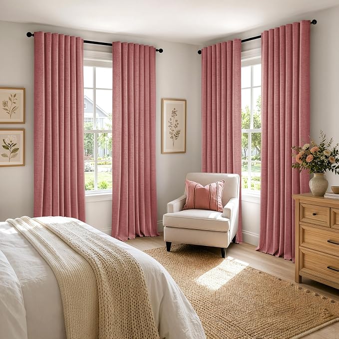 MIULEE 100% Blackout Linen Curtains 42 x 63 Inch Dusty Rose Pink 2 Panels | - Image 8