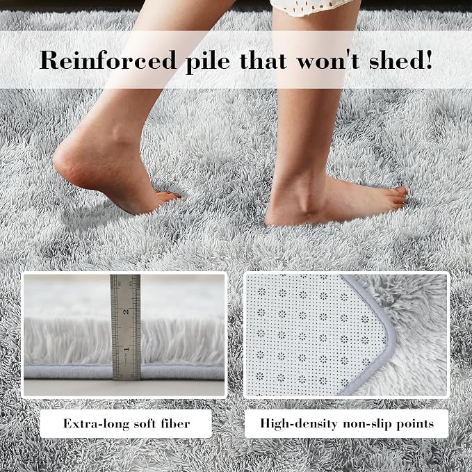 Mottled Light Grey 2x6 Rug for Bedroom, Fluffy Rug Small Rug Bedside Carpet | - Image 5
