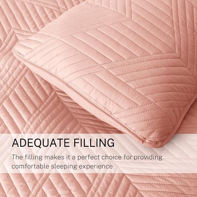 Exclusivo Mezcla Ultrasonic King Quilt Bedding Set, Blush Pink | Lightweight - Image 6