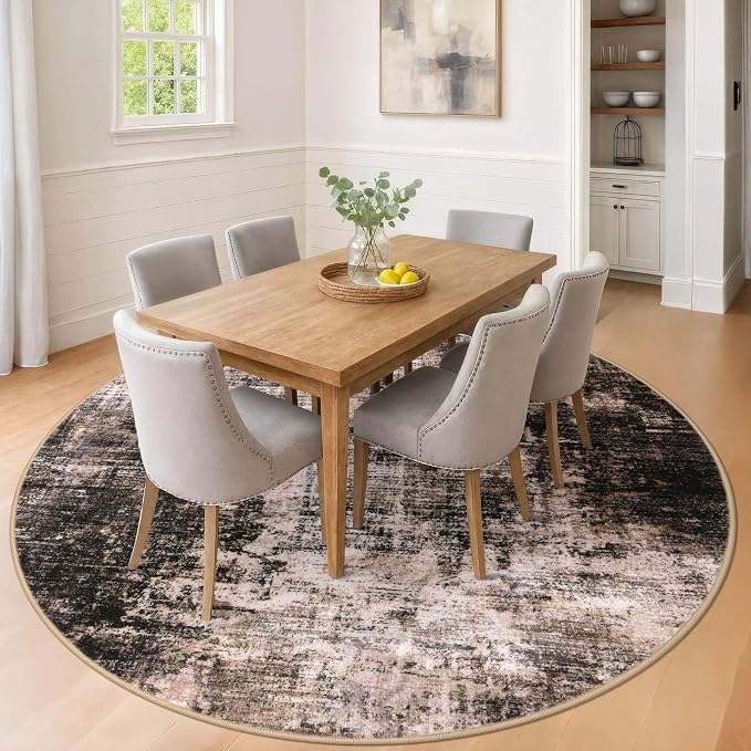 Abstract Round Area Rug 8 Ft Washable Circle Rugs Large Round Rug Non Slip Thin - Image 2