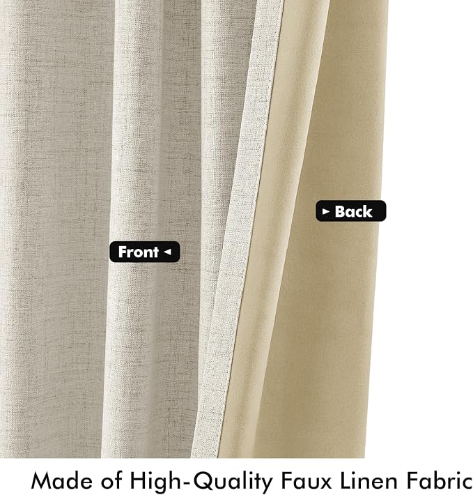 MIULEE 100% Blackout Linen Curtains 42 x 84 Inch Light Cream 2 Panels | Thermal - Image 6