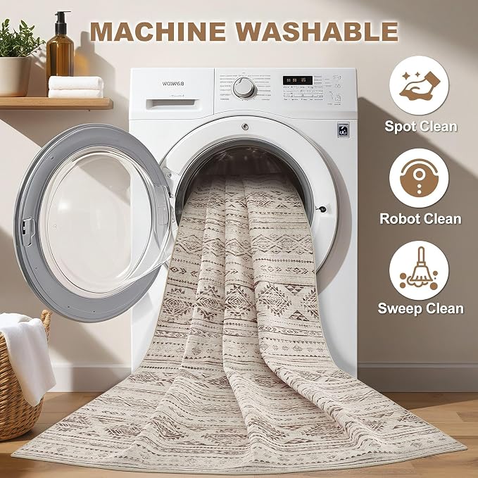 Nakagishi Boho 9x12 Area Rug Living Room Rugs Machine Washable Dark Brown | Soft - Image 2
