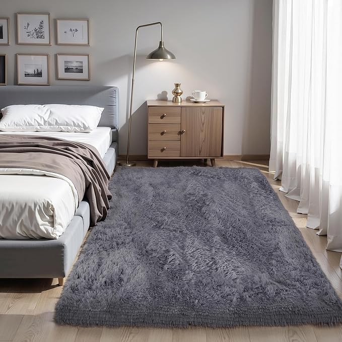5x8 Thick Grey Fluffy Shag Rug for Bedroom, Plush Washable Carpet | Area Rug - Image 8