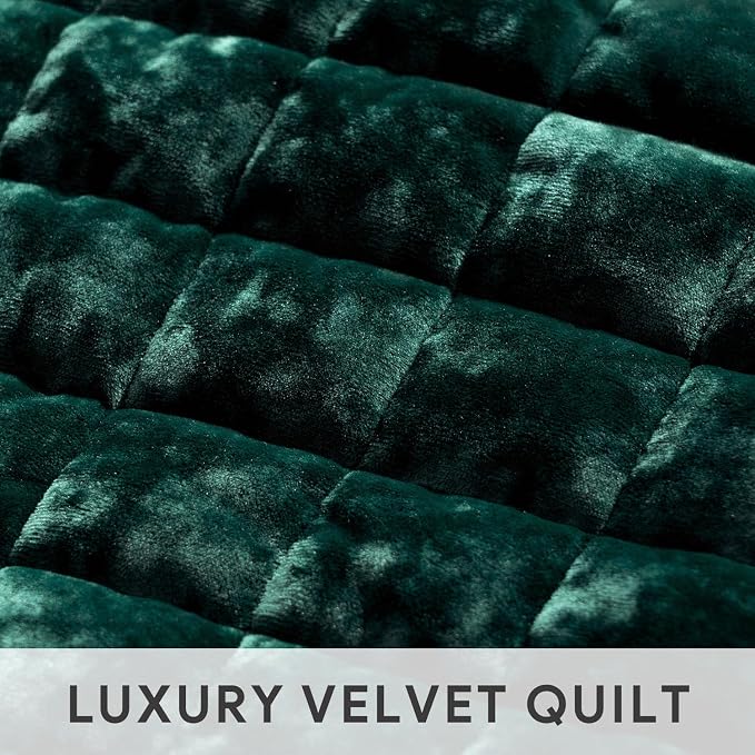 RECYCO Channel Box Stitch Velvet Quilt Set, King Size, Emerald Green | Ultra - Image 5