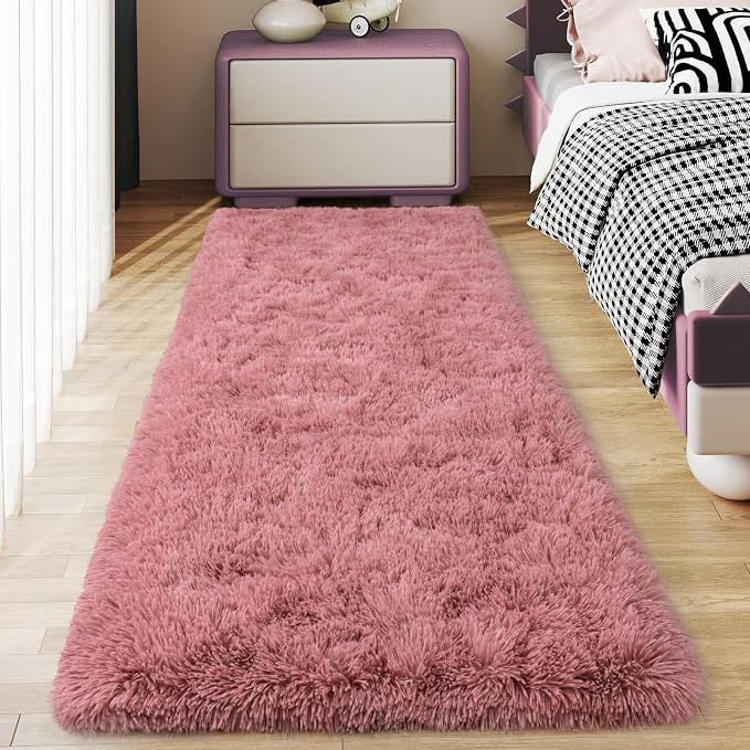 Soft Runner Rugs for Bedroom Hallway 2x5 Blush Pink | Fluffy Shag Throw Area by Ailyei