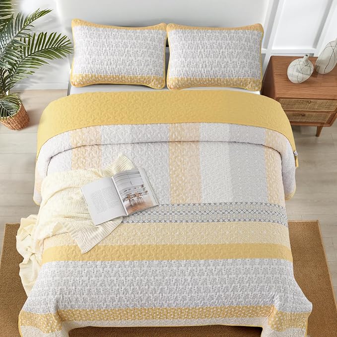 WONGS BEDDING Stripe Queen Size Quilt Bedding Set, Soft Microfiber, All Season - Image 3
