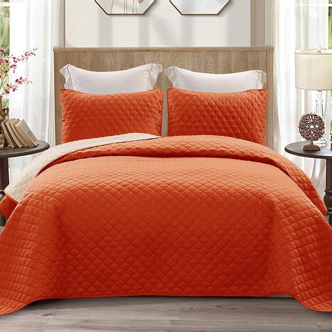 Exclusivo Mezcla Reversible Full Queen Quilt Bedding Set, Burnt Orange | by ExclusivoMezcla