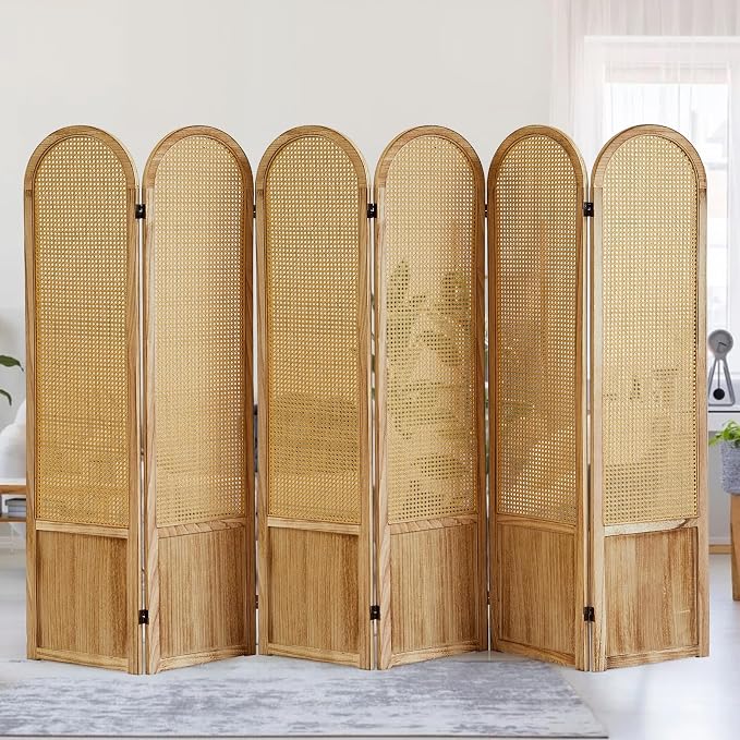 6 Panel Room Dividers and Folding Privacy Screens, Hand-Made Rattan Room Divider - Image 6