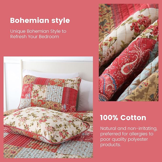 Secgo King Size Comforter Set- 100% Cotton Quilt King Size Set, Sage bedspreads - Image 4