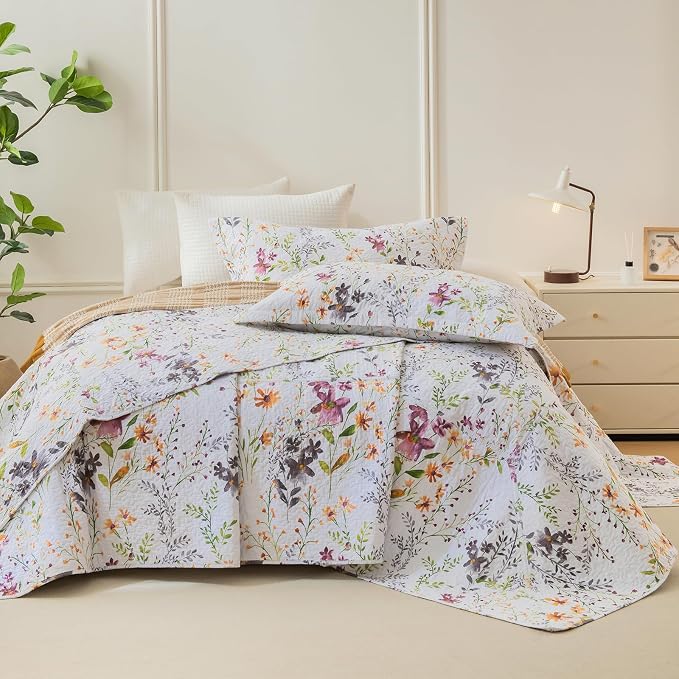 QSH 100% Cotton Quilt Oversized King Set-3Pcs Floral Bed Quilt California King - Image 6