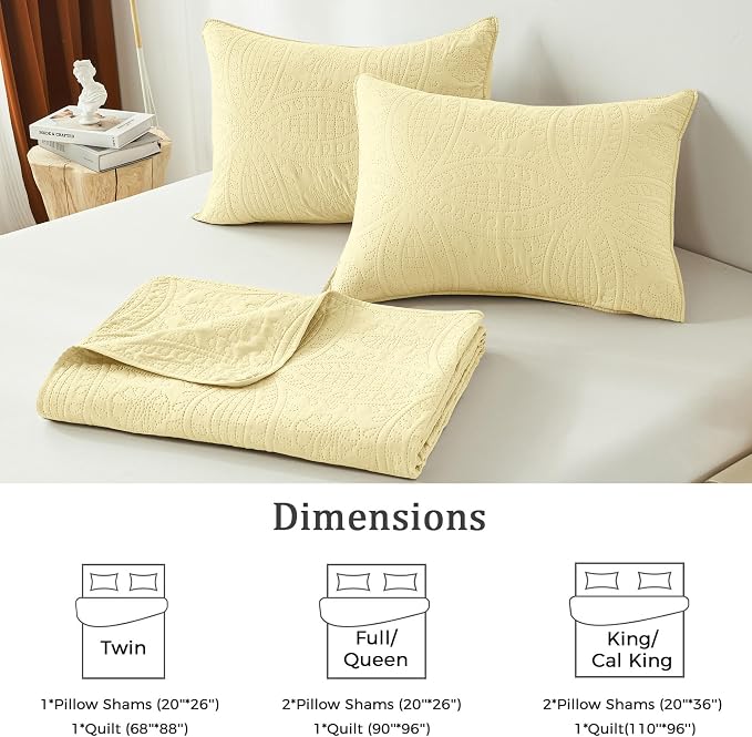 akkialla Butter Yellow Twin Quilt Set, Ultrasonic Lightweight Bedspread Coverlet - Image 6