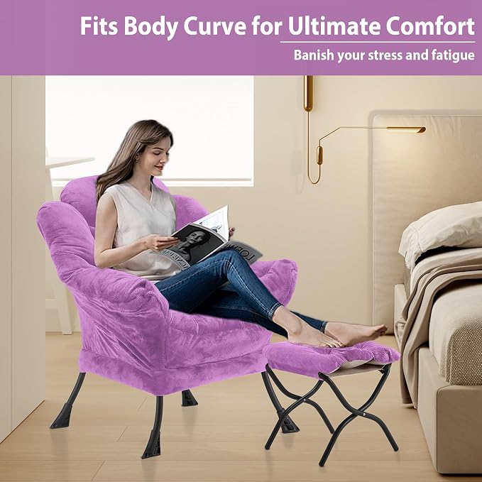 Youtanic Lazy Chair with Folding Ottoman, Accent Chair Plush Upholstered with - Image 5