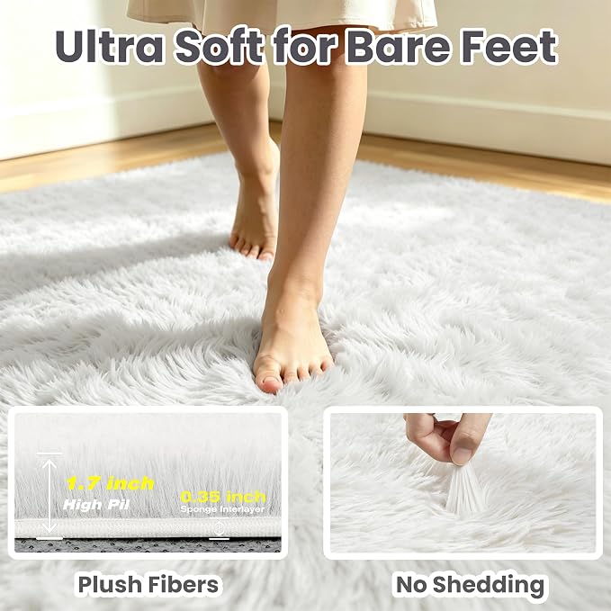 9x12 Fluffy Area Rug for Living Room: Soft Non-Slip White Bedroom Carpet | - Image 7
