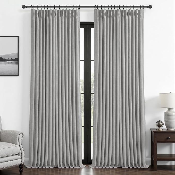 Blackout Light Grey Floor Length Curtains 105 Inches Long by PleatedDrapes