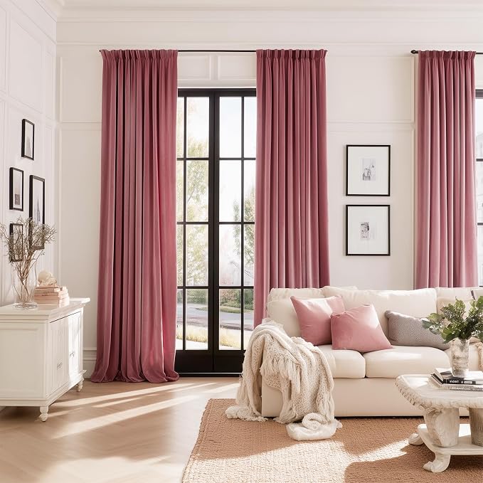 Dusty Pink Velvet 84 Inches Curtains 2 Panels Modern Luxury Decorative Pinch - Image 5