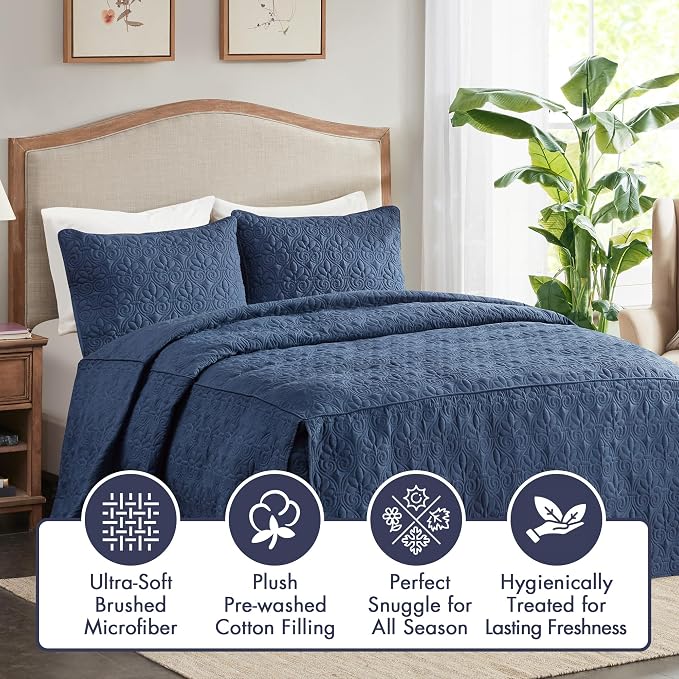 Madison Park Classic Traditional Damask Quilted Bedspread Set, All Season - Image 3