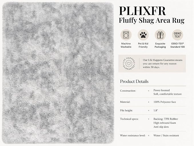 PLHXFR 8x10 Area Rugs Living Room: Fluffy Bedroom Shag Rug Light Grey | Upgrade - Image 4