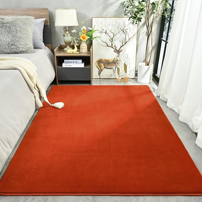 Modern Area Rug for Bedroom Living Room, 5x8 Orange Memory Foam Rug | Thickened - Image 2