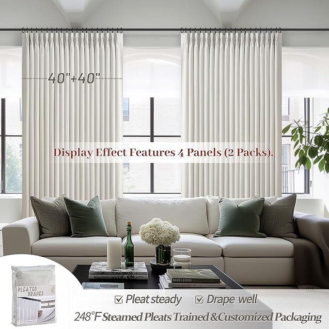 Natural Linen Beige White 92 Inch Curtains 2 Panels Set - Image 7