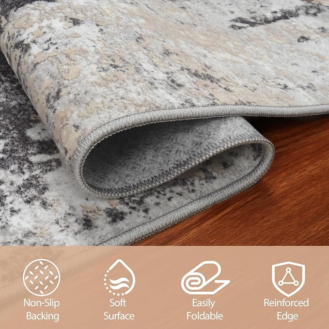 8x10 Area Rugs for Living Room Washable Bedroom Dining Room Black Grey Gold | - Image 4