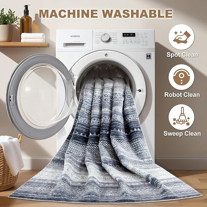 Nakagishi Area Rug Living Room Rugs: 7x10 Machine Washable Boho Large Neutral - Image 2