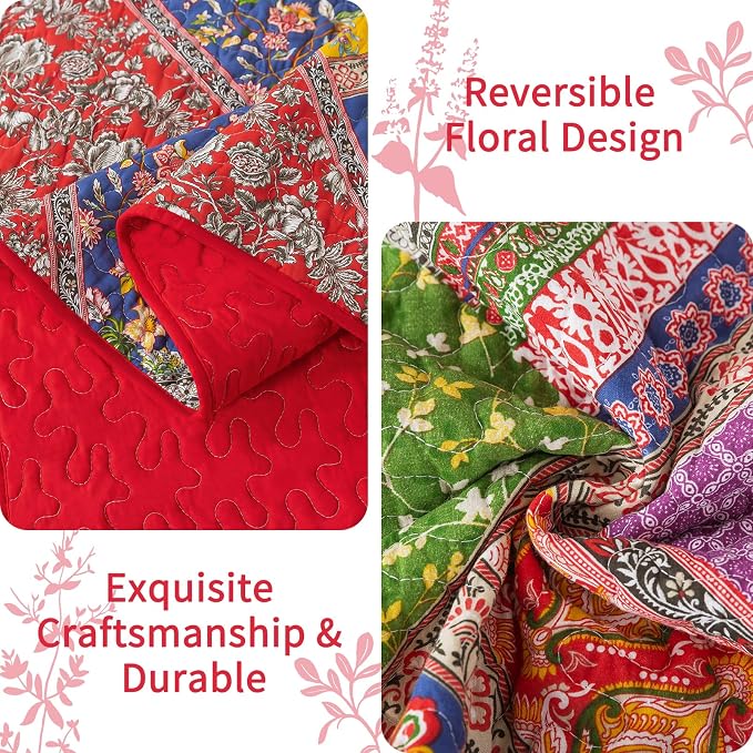 VAPUTAR 100% Cotton Face Quilt Queen Size Set, Quilted Bedspread Coverlet | 3 - Image 4