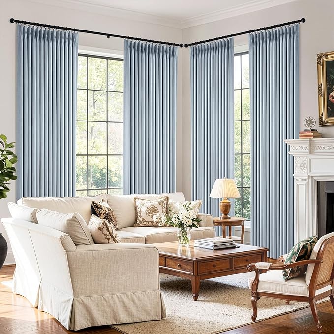 MIULEE Pinch Pleated 100% Blackout Curtains 40"x84" Chambray Blue 4 Panels | - Image 6