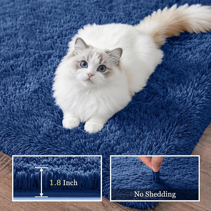 Area Rug Living Room Bedroom: 5x7 Fluffy Plush Shag Carpet Blue | - Image 5