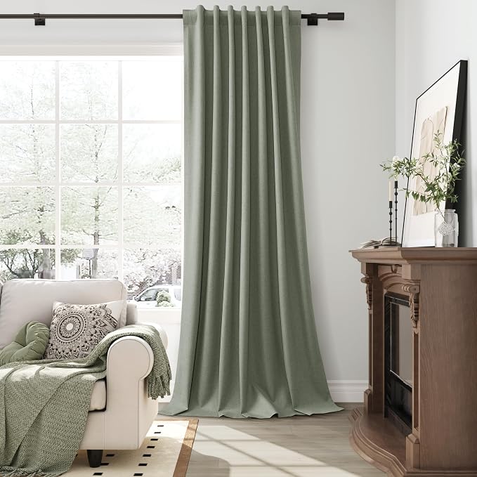 Sage Green Linen 100% Blackout Curtains 100 Inches Long - Image 6