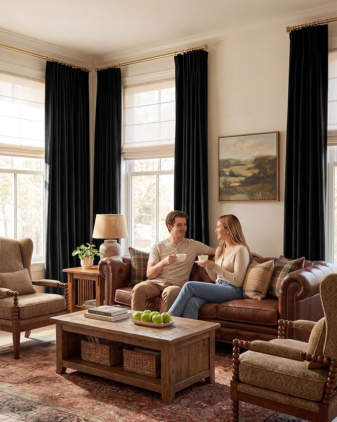Black Blackout Curtains for Bedroom 90 inches, 2 Panels | Noise Reducing - Image 8