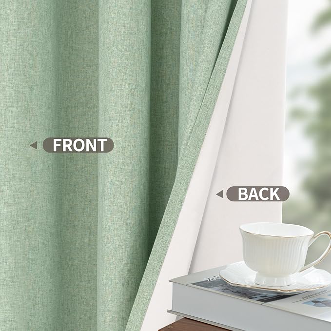 YoungsTex Light Green Linen Blackout Curtains 45 Inch Length, Short Thermal - Image 5