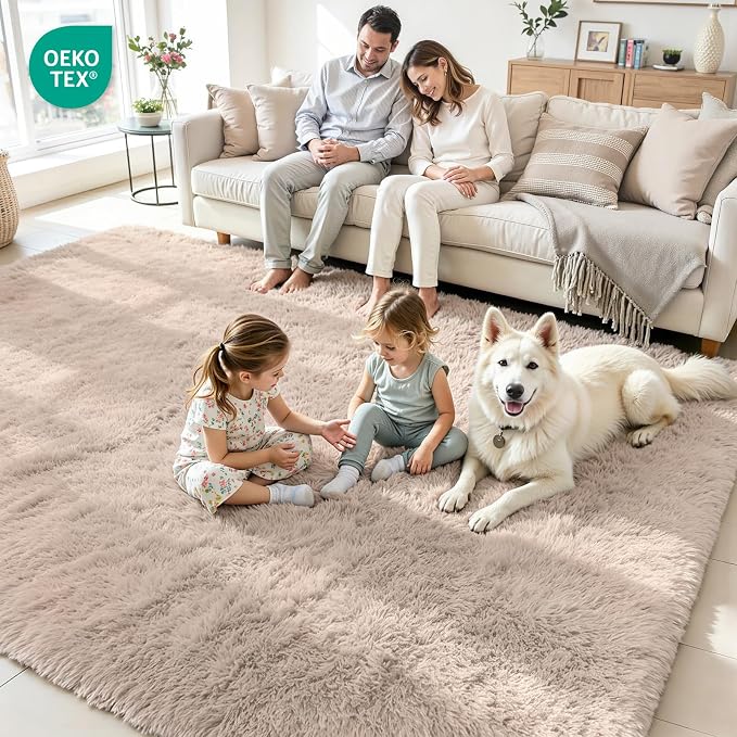 8x10 Fluffy Area Rug for Living Room: Soft Non-Slip Beige Bedroom Carpet | - Image 4