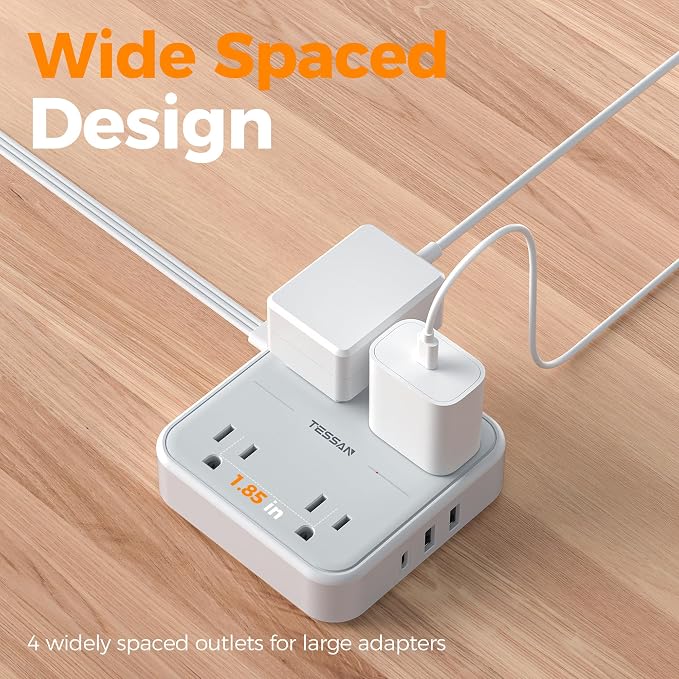 TESSAN Surge Protector Flat Extension Cord 1 Ft, Ring Plug Power Strip | 4 - Image 9