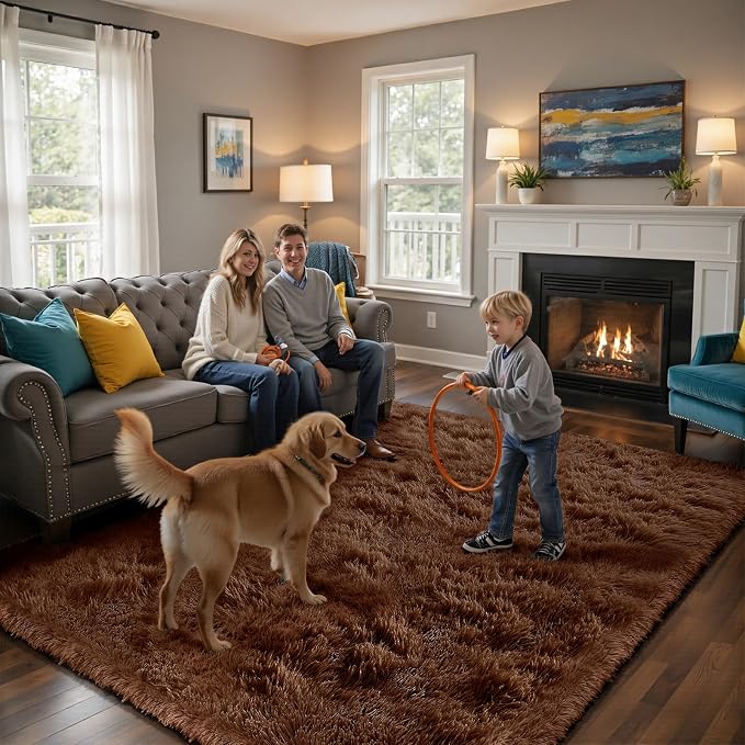 Brown 6x9 Area Rugs for Living Room, Fluffy Shag Rug Bedroom Carpet | Upgraded - Image 5