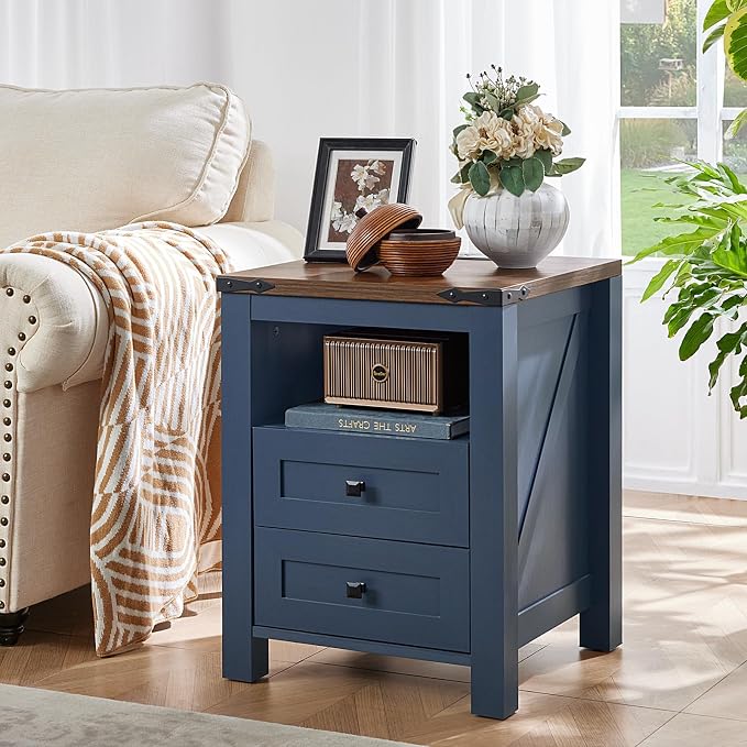 Joaxswe Nightstand with Charging Station, Farmhouse Night Stand with 2 Drawers - Image 6