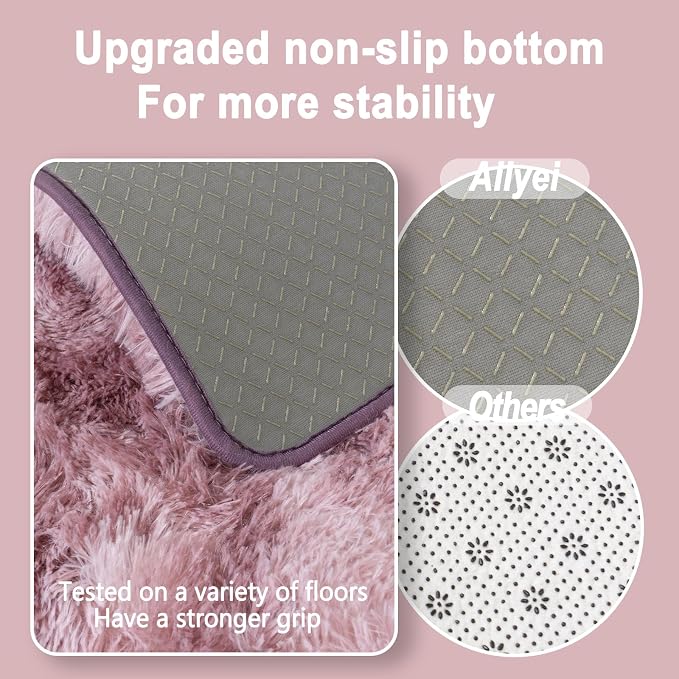 Soft Runner Rugs for Bedroom Hallways 2x6 Tie-Dyed Grey Purple | Fluffy Shag - Image 6