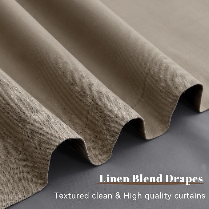 Light Camel Linen 100% Blackout Curtains 96 Inch Long 2 Panels Set Back Tab - Image 8