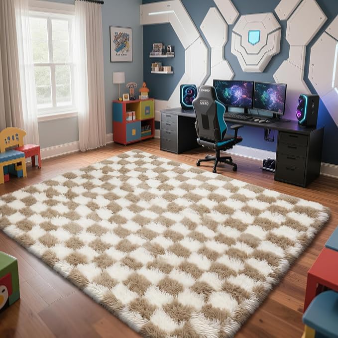 Beige and White 8x10 Area Rugs for Bedroom, Fluffy Rugs Large Bedroom Carpet - Image 3