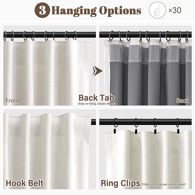 Cream Natural Linen 100% Blackout Curtains 86 Inches Long Back Tab Thermal - Image 2
