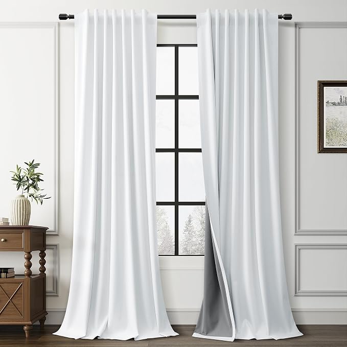 White Linen 100% Blackout Curtains 90 Inch Length 2 Panels Set Modern Textured by Guken
