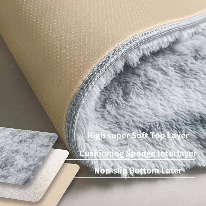 4x6 Light Grey Fluffy Shag Rug for Bedroom, Plush Washable Carpet | Area Rug - Image 4