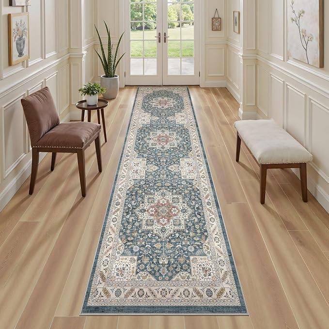 cotiled 2x8 Hallway Runner Rug for Entryway, Non-Slip Vintage, Vintage Blue | - Image 4
