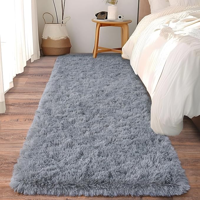 Soft Runner Rugs for Bedroom Hallways, 2x6 Grey Fluffy Shag Throw Area Rug Non - Image 2