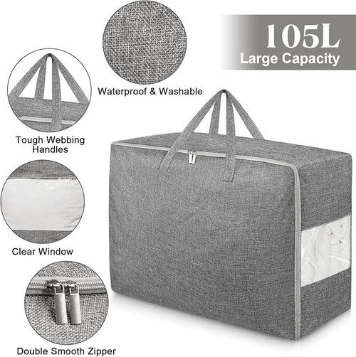 105L Extra Large Storage Bags, Folding Moving Comforter Blanket Storage Bags - Image 2