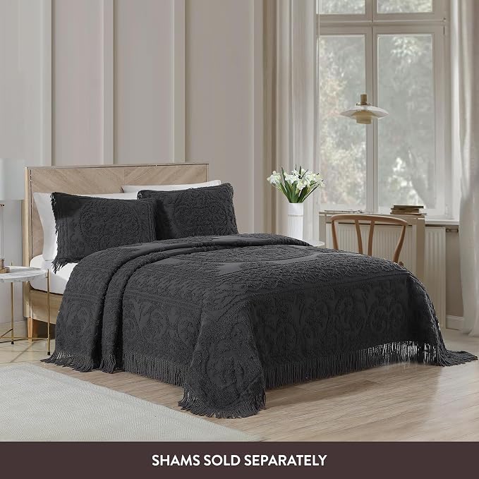 Beatrice Home Fashions Medallion King Cotton Chenille Bedspread, Charcoal | - Image 3