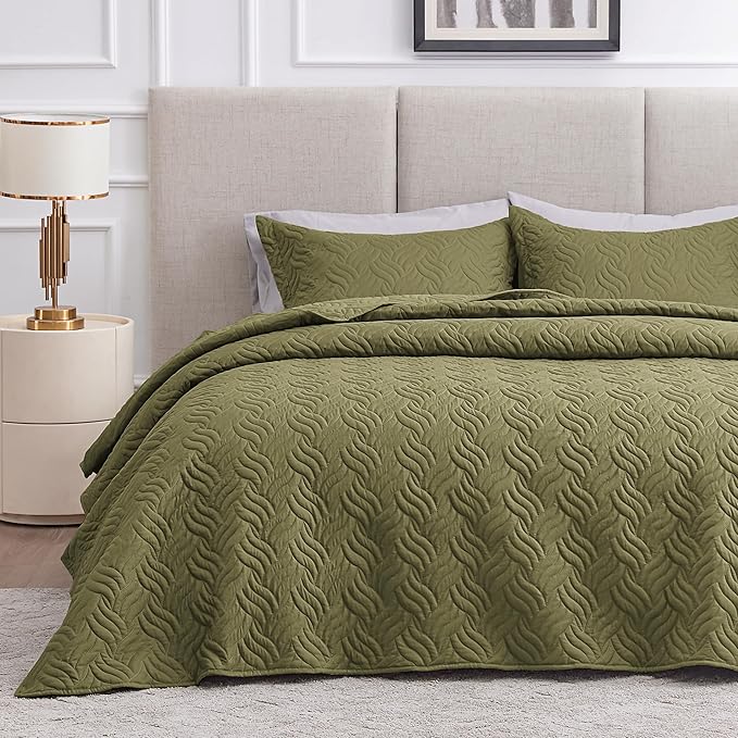 Love's cabin Quilts for Full Bed Olive Green Bedspreads Bedding Set by Lovescabin