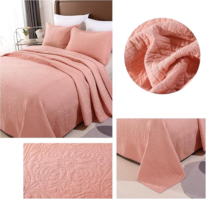 ROOMLIFE Quilt Set Full Size 3D Floral Embroidery Pattern 3-Piece Cotton - Image 4