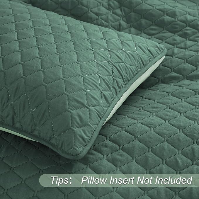 Exclusivo Mezcla Reversible King Size Quilt Bedding Set, Dark Green | - Image 5