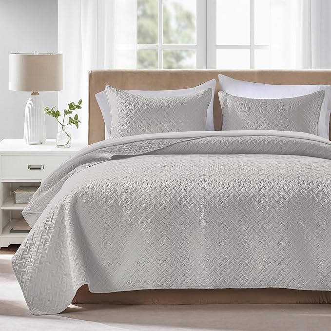 FLYMME King Size Quilt Bedding Set Light Grey Lightweight Bedspreads Set by FLYMME