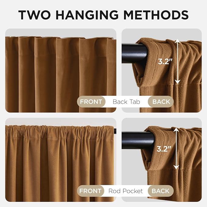 Joydeco 100% Blackout Curtains Velvet Black Out Curtain 102 Inch Drapes | - Image 3